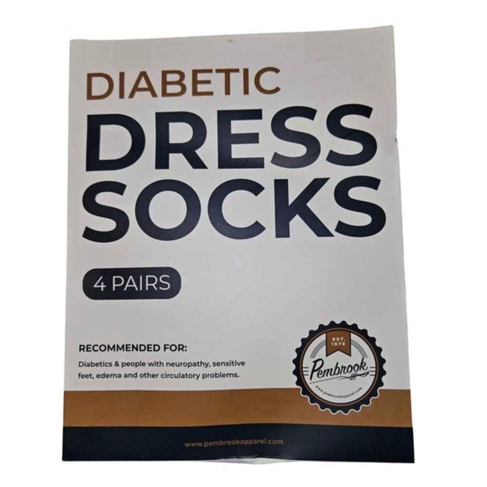 Pembrook Mens Diabetic Dress Socks 4 Pair Pack Non-Bnd Wide Top Black Grey Navy